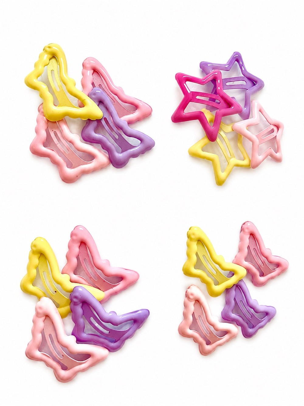 Cute Butterfly OR Star Hair Clips - Pastel Pink, Yellow, Purple